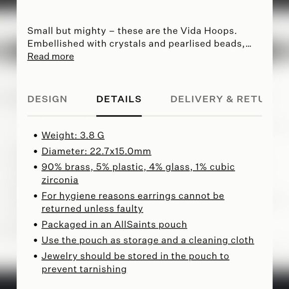 All-Saints Vida Heart Bead Embellished Hoop Earrings - Picture 6 of 10